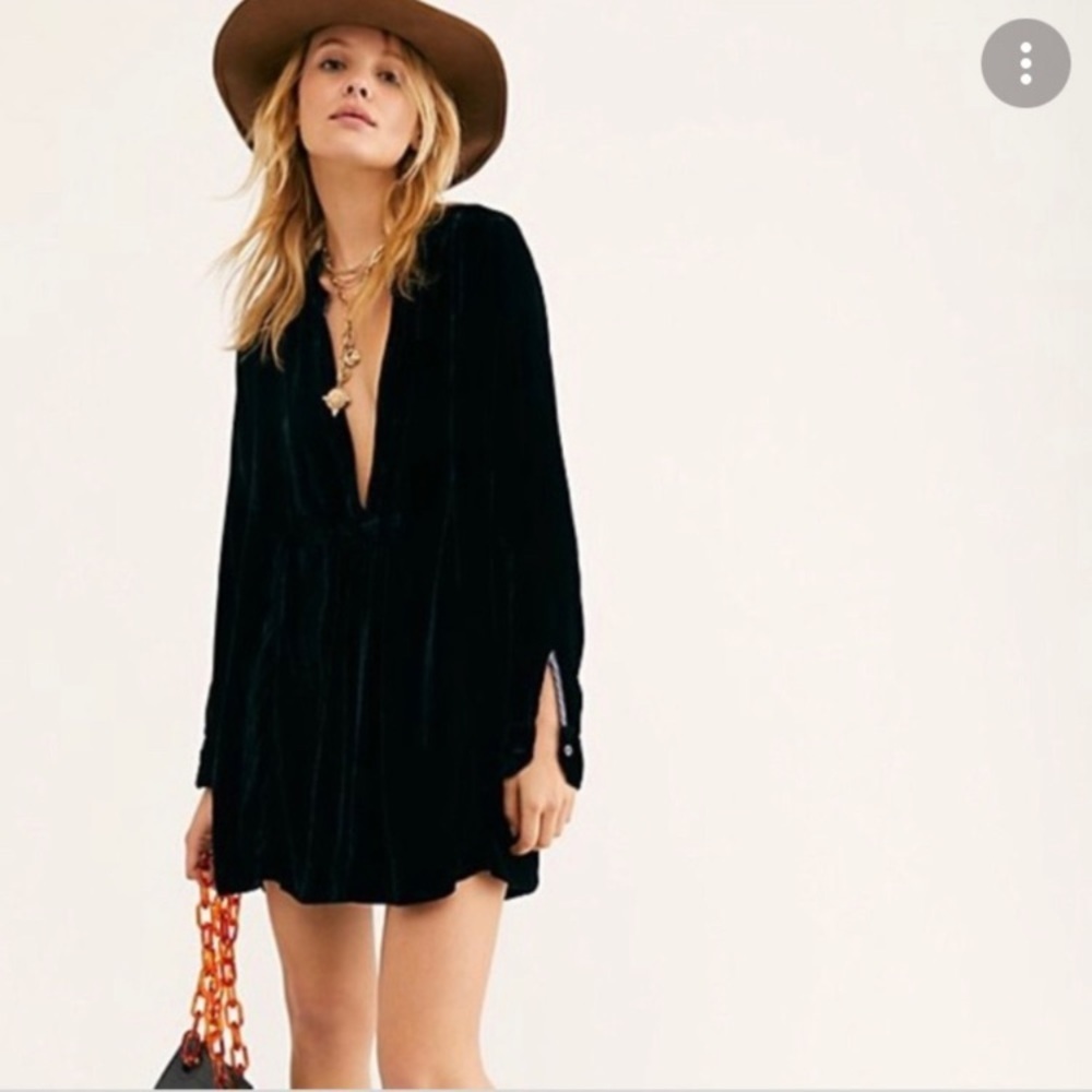Free People x CP Shades Navy Velvet She’s Got It Dress Tunic Small Boho …